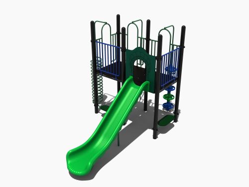 Speeltoestel met kunststof glijbaan en bankjes