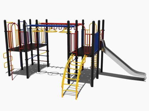 Speeltoestel met rondloop en rvs glijbaan
