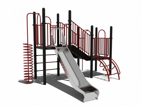 Speeltoestel met verschillende hoogtes en rvs glijbaan