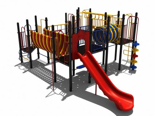 Speeltoestel met rondloop, glijbaan en kruipbuis