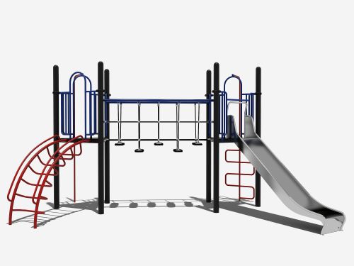 Combinatietoestel met wiebelbrug en RVS glijbaan