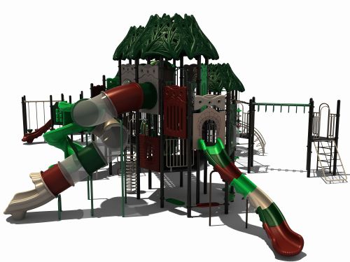 Groot combinatietoestel met glijbanen, bruggen en hangrekken