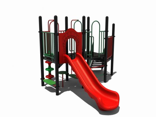 Speeltoestel met glijbaan en bankjes