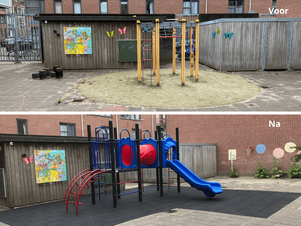 Klimtoestel op kleuterspeelplaats bij basisschool Mozaïek in Rotterdam