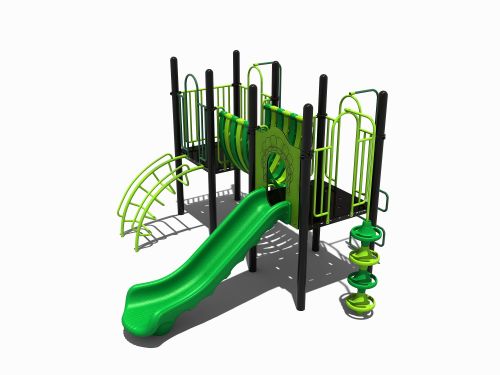 Speeltoestel met een glijbaan en een brug