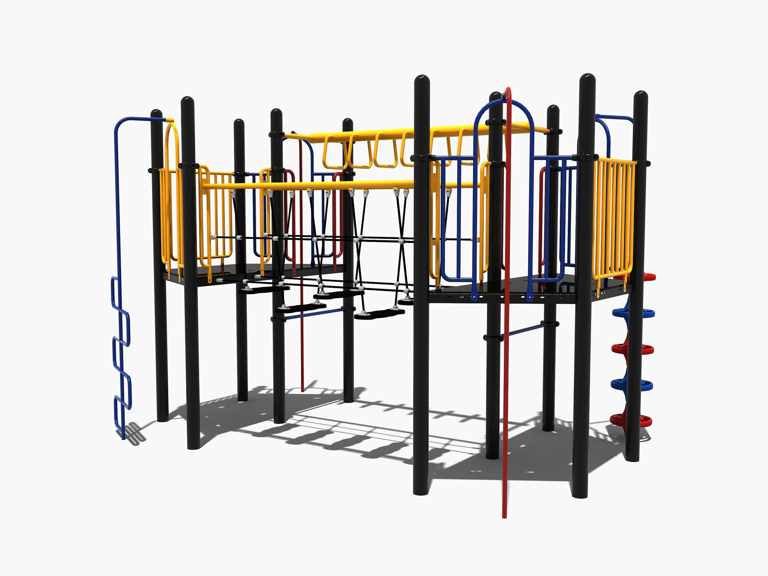 Speeltoestel met een wiebelbrug en een hangrek