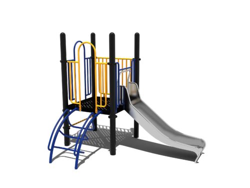Speeltoestel met een RVS glijbaan