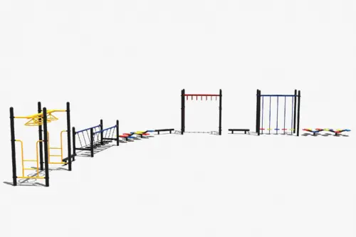 Balanceer parcours met hangrekken en evenwichtbalken
