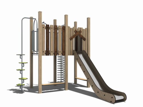 Combinatietoestel met RVS glijbaan en bankjes