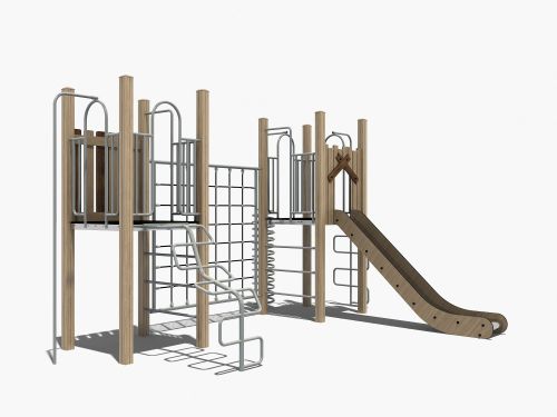 Combinatietoestel met klimnet en RVS glijbaan