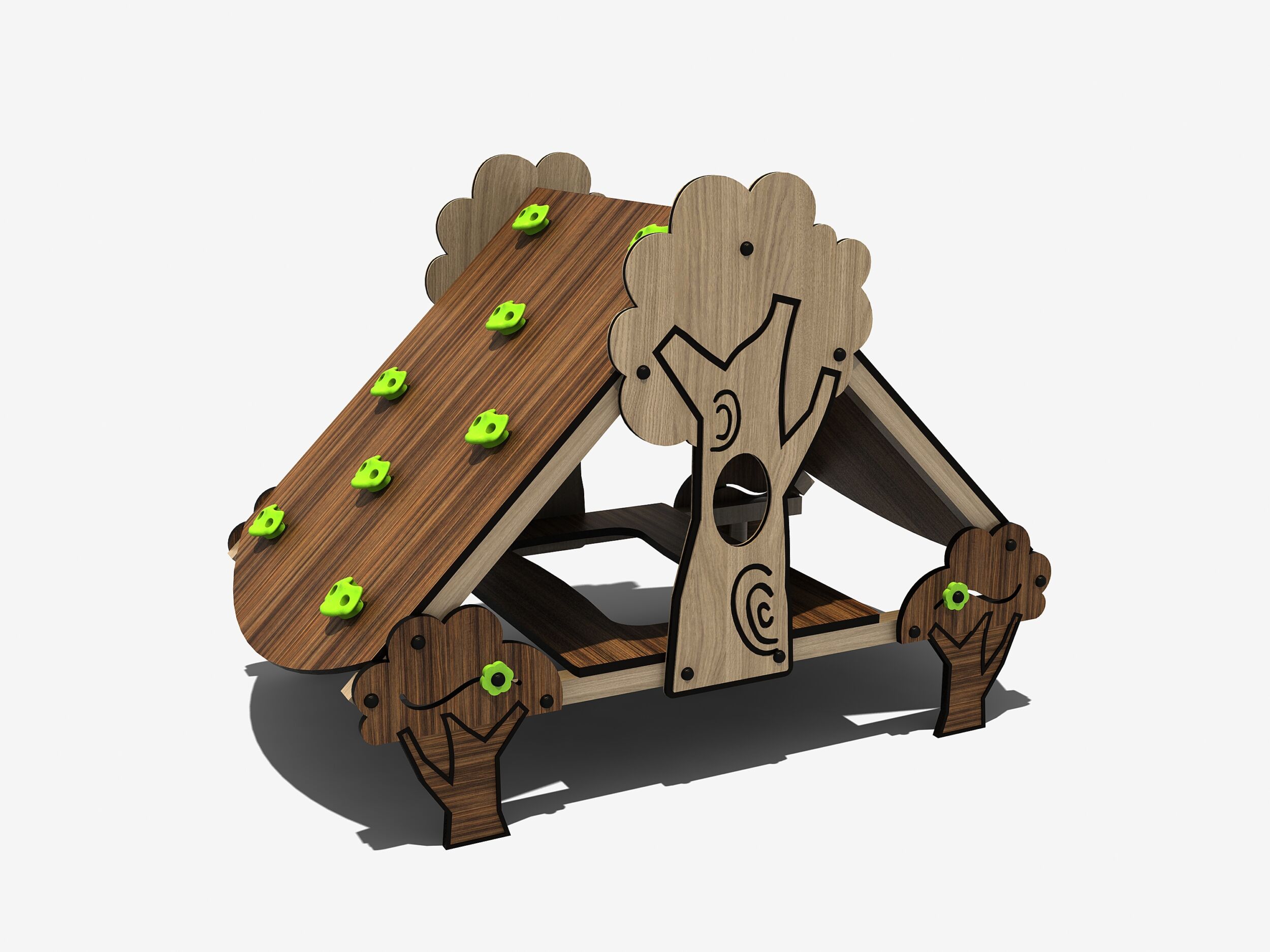 Speelhuis met klimgrepen op het dak