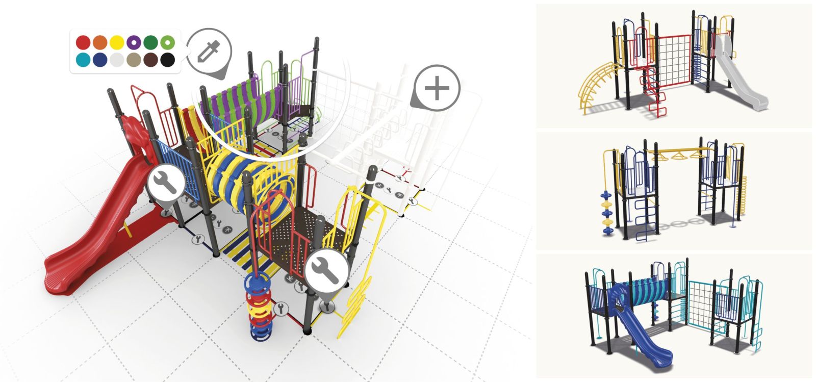 Een modulair combinatietoestel met speelelementen en kleuren in de TnT 3D-ontwerper