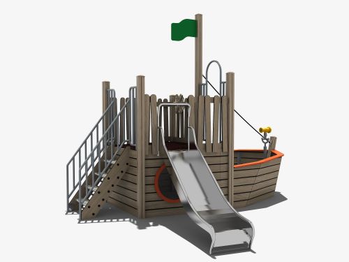 Bootje met glijbaan en trap