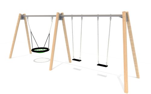 Natuurlijke schommelframe incl. nest en keuze uit 2 zitjes
