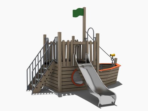 Bootje met glijbaan en trap