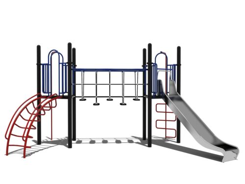 Combinatietoestel met wiebelbrug en RVS glijbaan